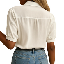 Load image into Gallery viewer, Women’s Classic White Button Blouse with Tailored Fit kingzboutique.shop
