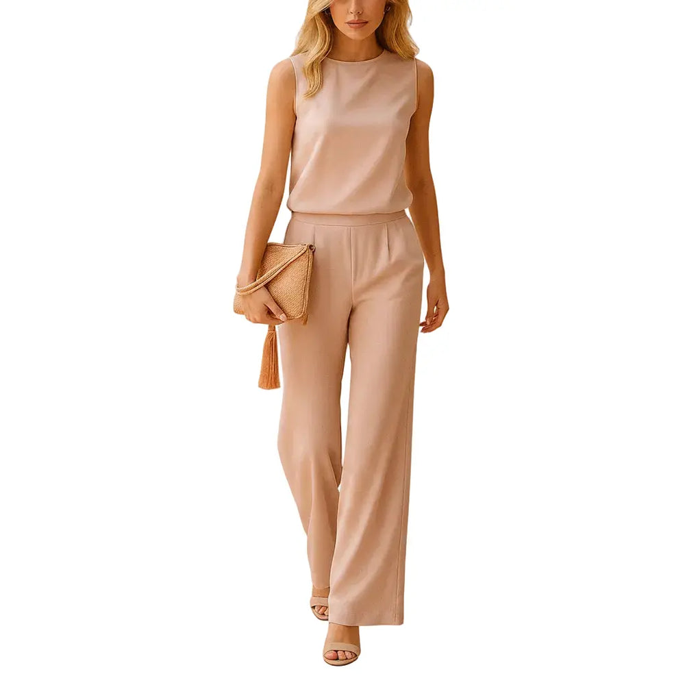 Round Neck Wide Leg Jumpsuit for Women with Flowing Fit kingzboutique.shop