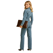 Load image into Gallery viewer, Women’s Long Sleeve Denim Jumpsuit with Straight Leg Design kingzboutique.shop
