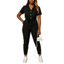 Load image into Gallery viewer, Slim Fit Button Front Jumpsuit for Women with Structured Shape kingzboutique.shop
