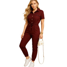 Load image into Gallery viewer, Slim Fit Button Front Jumpsuit for Women with Structured Shape kingzboutique.shop
